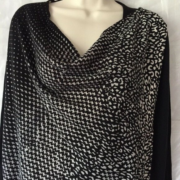 New Directions Sweater PS‎ Black White Cowl Neck Knit Career Modern Chic Artsy - Picture 6 of 12